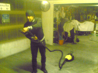 Jonna cleaning up the garage